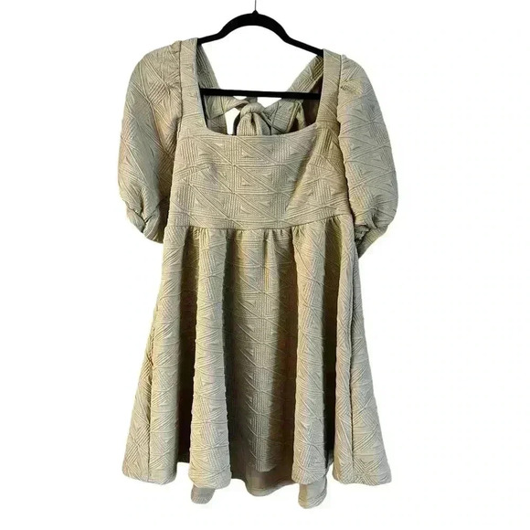 Free People Violet Mini Dress Cream Puff Sleeves Babydoll Size Small Back Tie - Picture 1 of 7